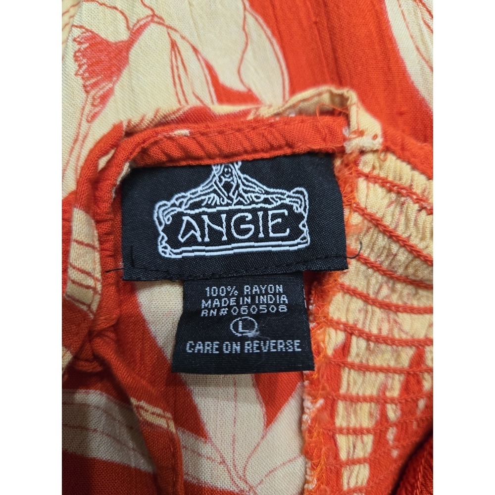 Angie Orange Floral Maxi Dress L Smocked Lace Up Back Boho Resort Vacation - Picture 5 of 5